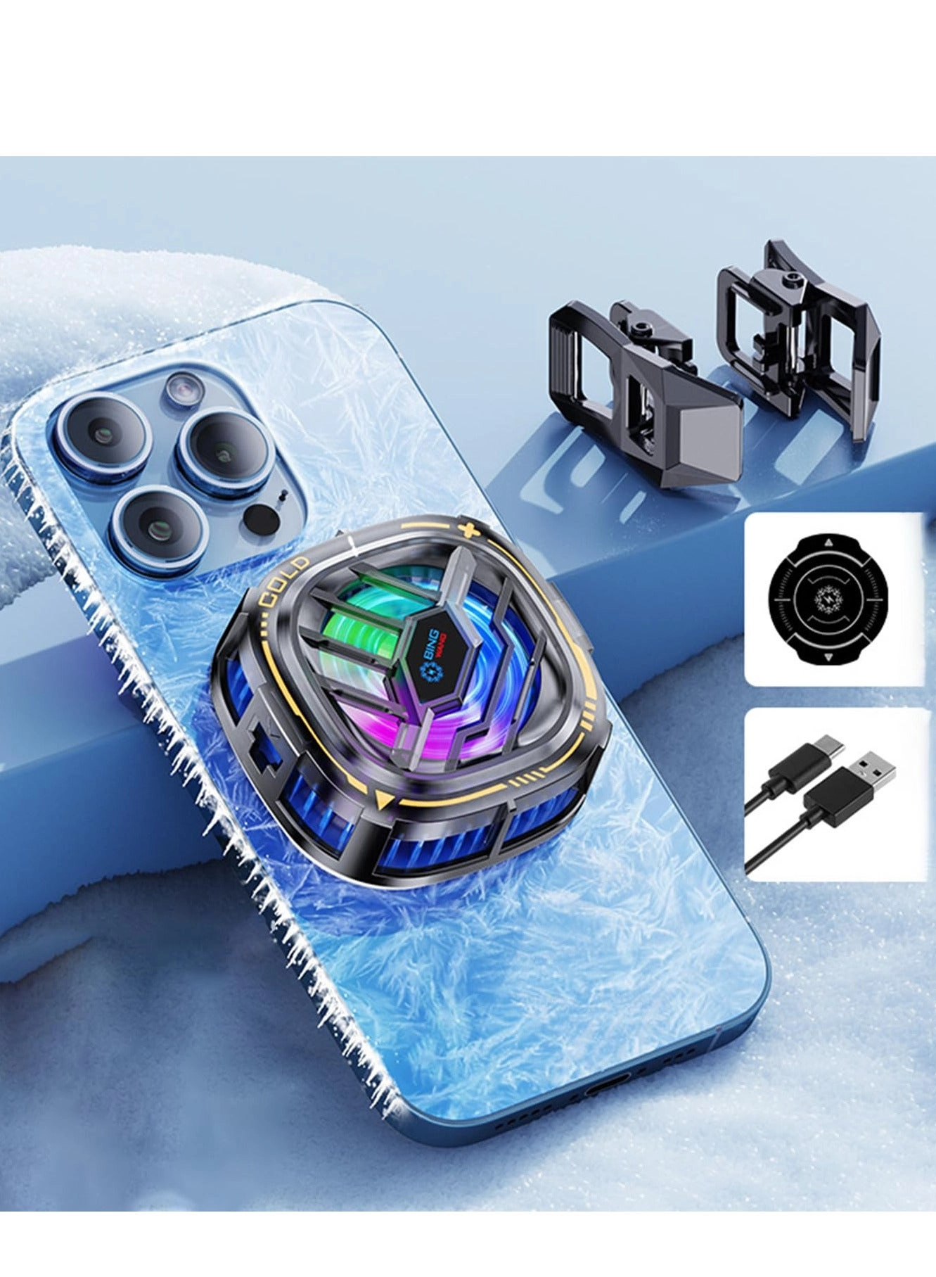 Magnetic Cell Phone Cooler - RGB Portable Silent Cooling 4.5-7.5 Inch