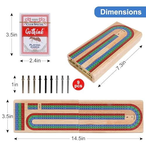 Cribbage Board - Folding 3-Track 9 Metal Pegs