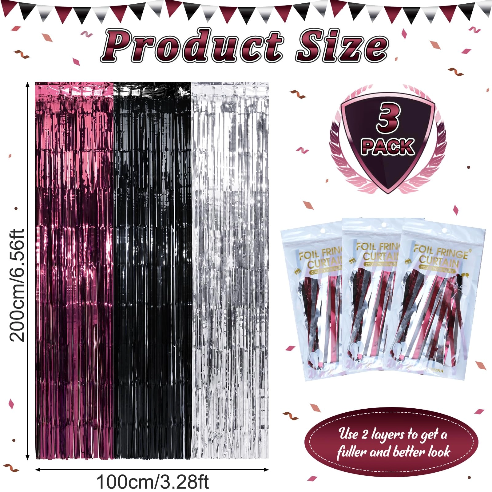 Foil Fringe Curtain - 3 Birthday Graduation Prom Wedding Pack
