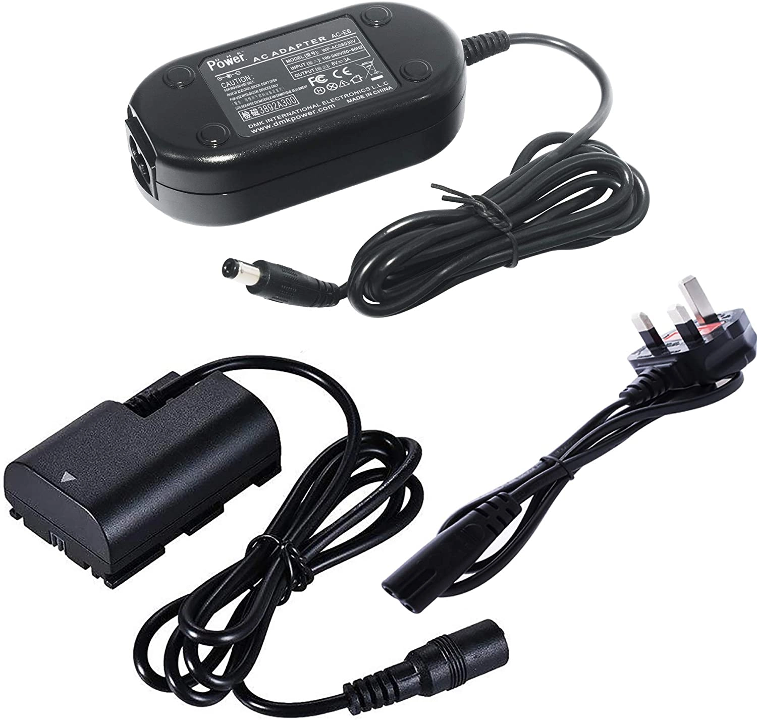 DMK ACK-E6 - AC Power Adapter Kit for EOS 5DS 5DS R 5D Mark IV 5D Mark III 5D Mark II 6D 7D 7D Mark II 760Da 60D 70D 80D LP-E6 LP-E6N LC-E6 LC-E6E