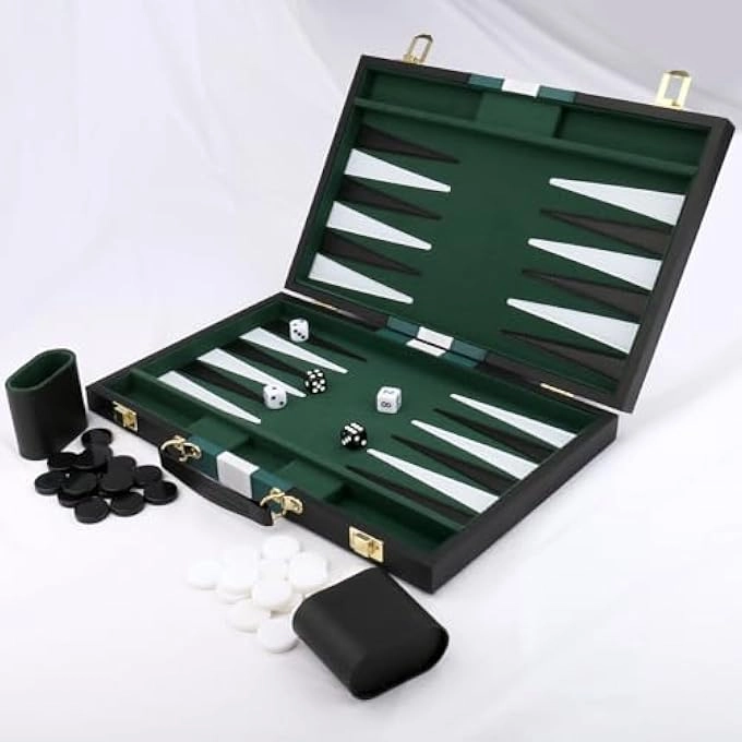 Backgammon Set - 18in Black Leather