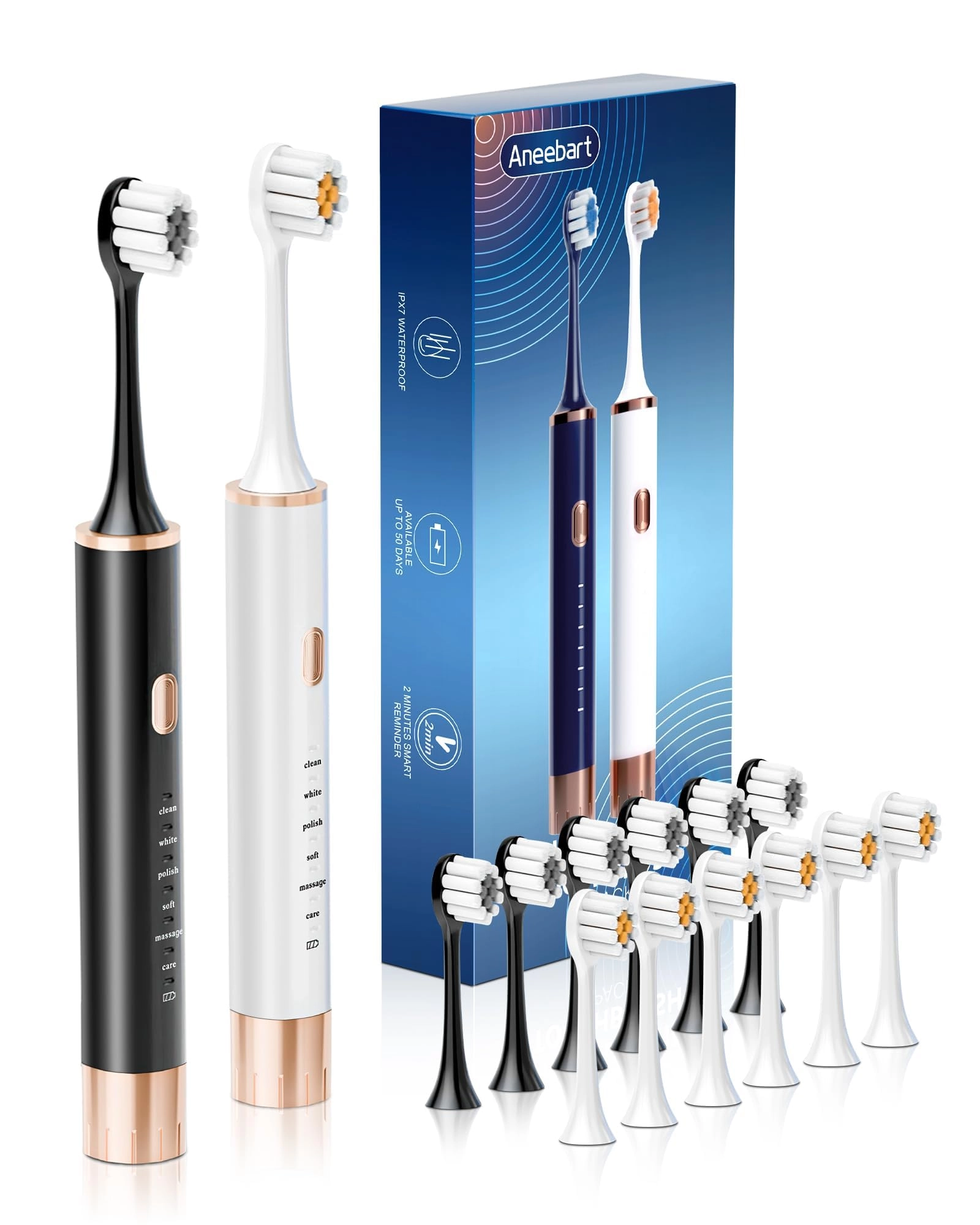Aneebart oral care Sonic - 6 Modes 12 Replacement Heads Pack