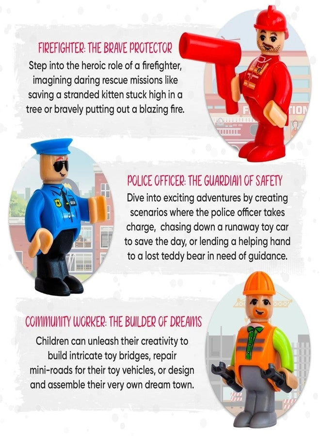Toy People Figures - Bendable Fireman Police Construction Workers Community Helpers 10 pcs