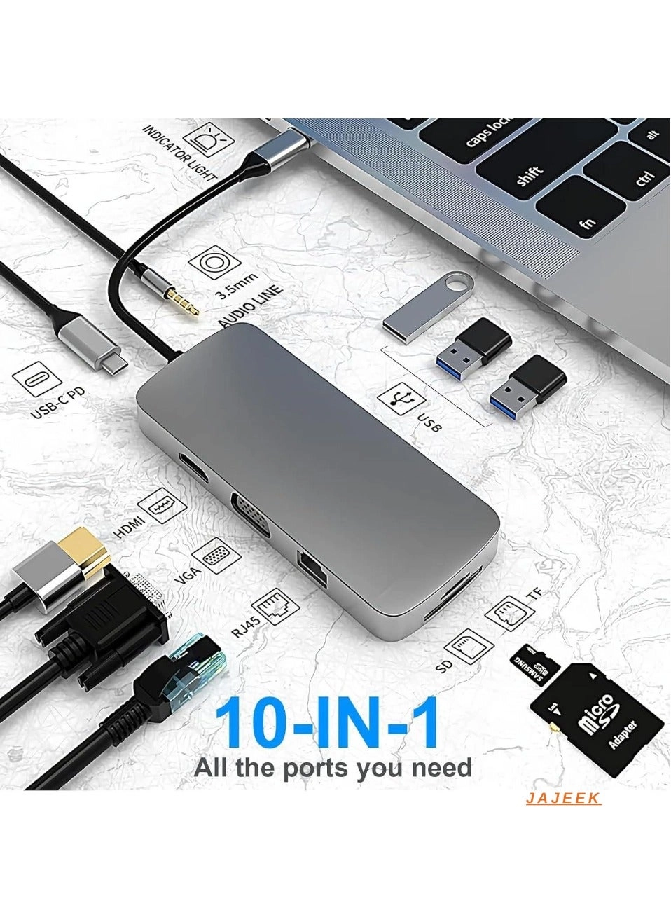 10-in-1 USB C Hub Docking Station - 4K HDMI VGA Ethernet