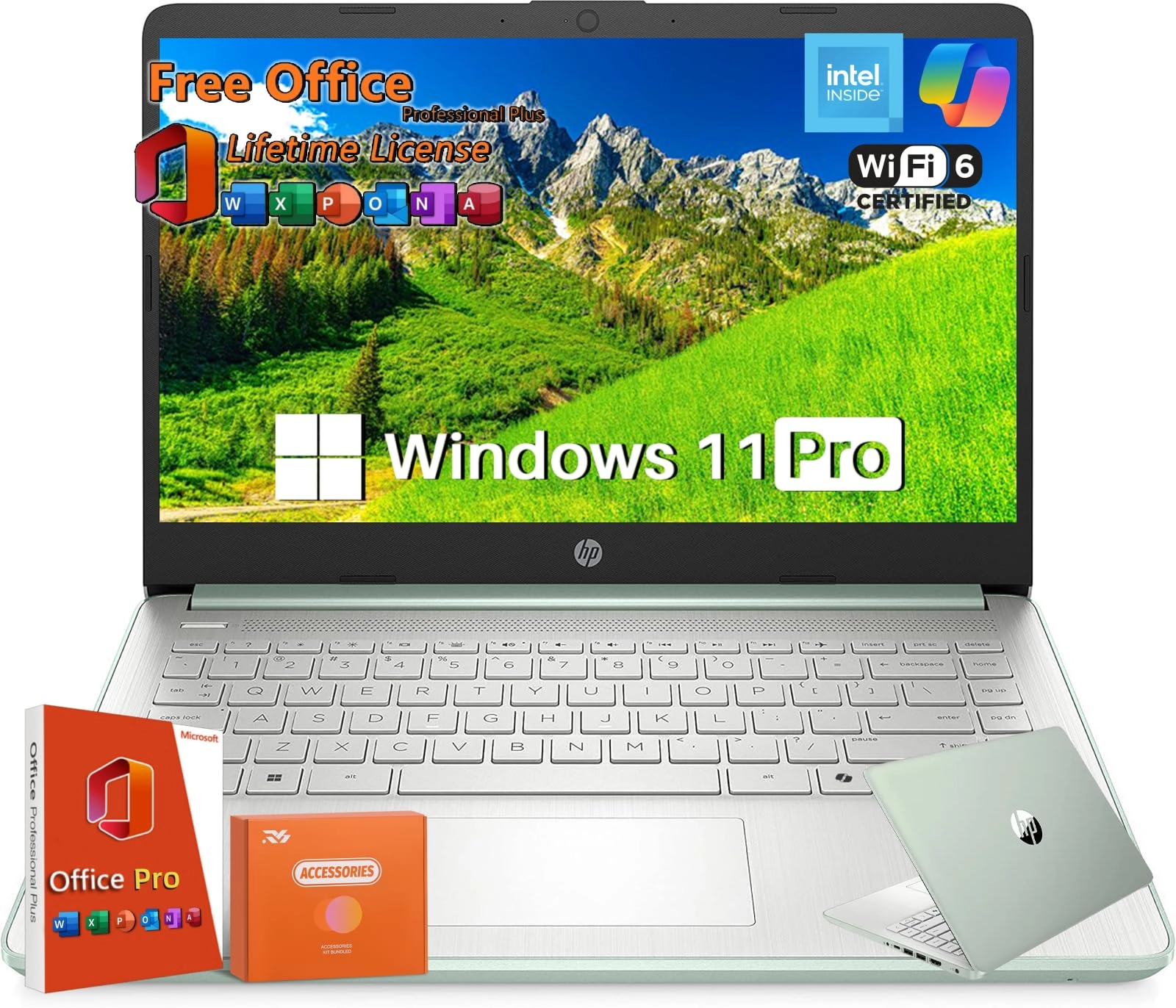 HP 14 Laptop Computer Laptop 14-dq6011dx - 14'' N150 16GB DDR4 128GB UFS + 256GB MSD Card