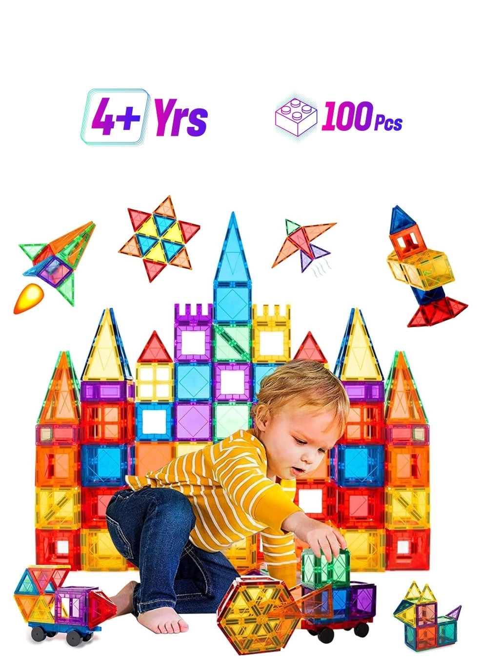TOMSHOO Magnetic Tiles - Construction 100pcs