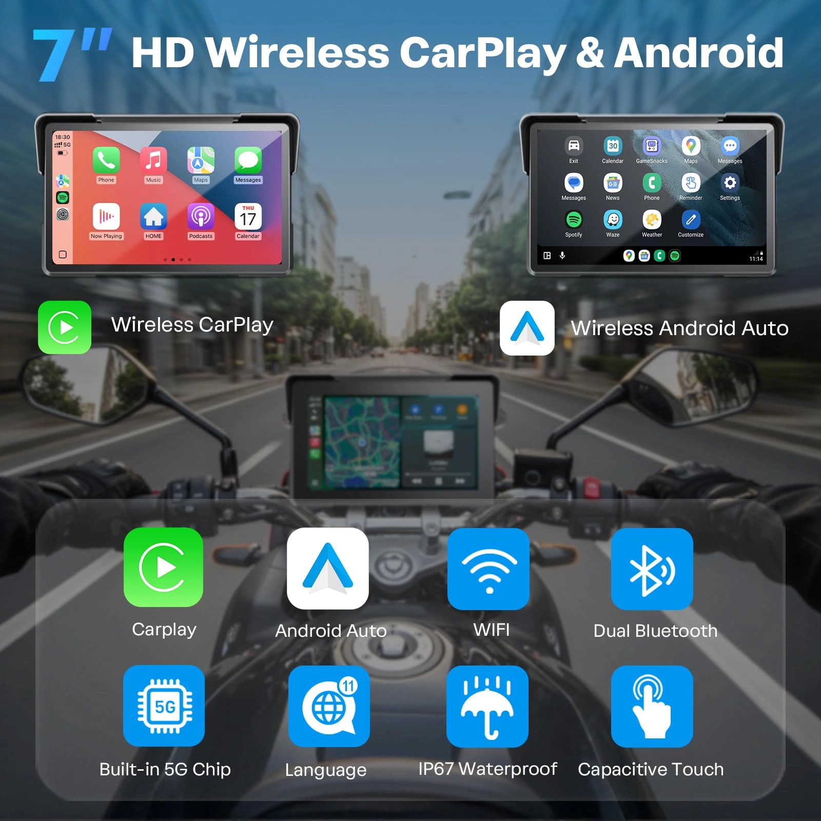 Motorcycle Carplay GPS Navigation System - 7 inch