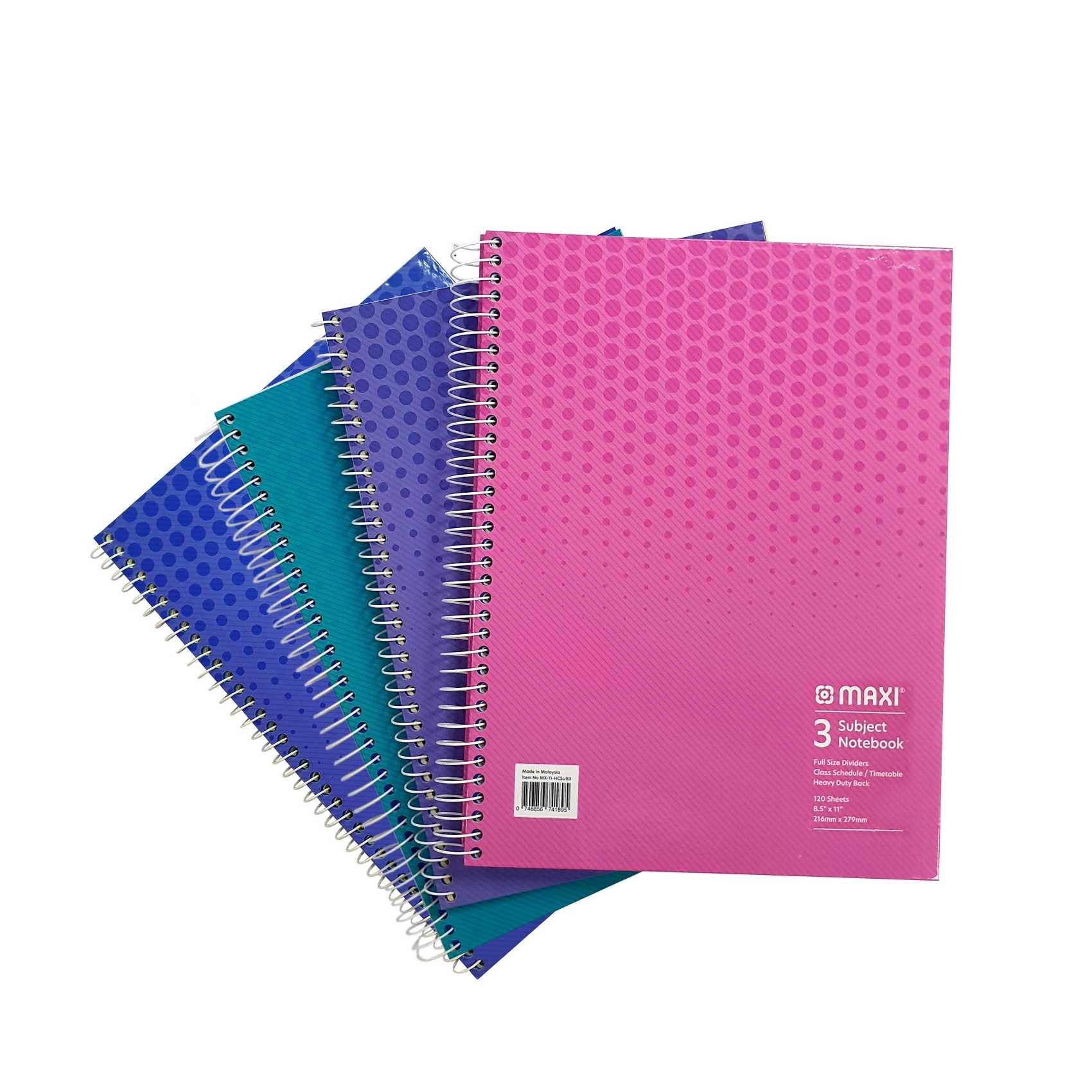 Spiral 3 Subject Notebook 11x8.5inch Spiral - Lined 120 Sheets