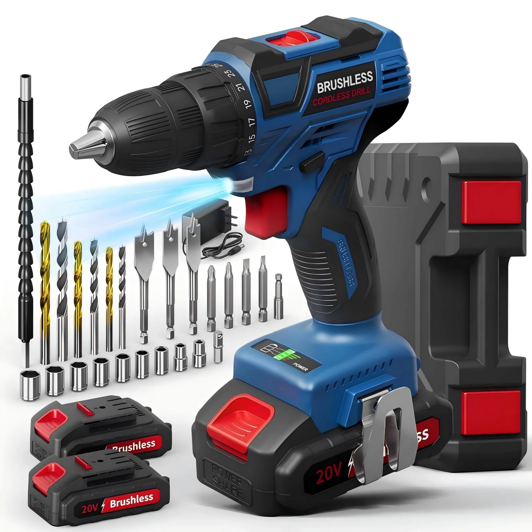FAHEFANA Cordless Drill Bit Driver - Brushless 2.0Ah 60Nm