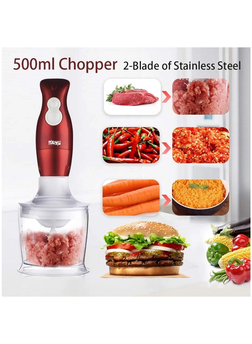 KM1004 - 4 in 1 set stainless steel blades 2-speed