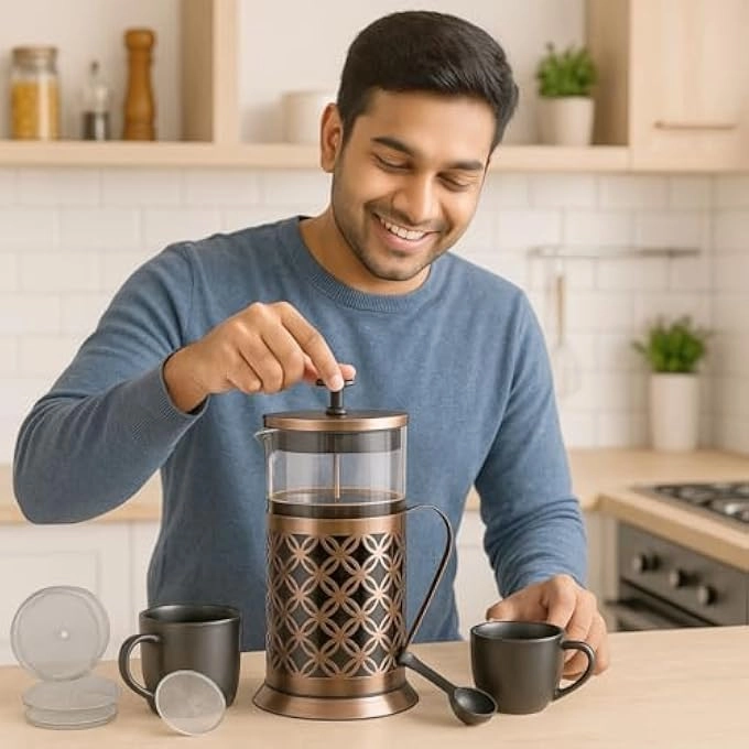 French Press - 600Ml 2 Extra Spare Filter 1 Coffee Spoon