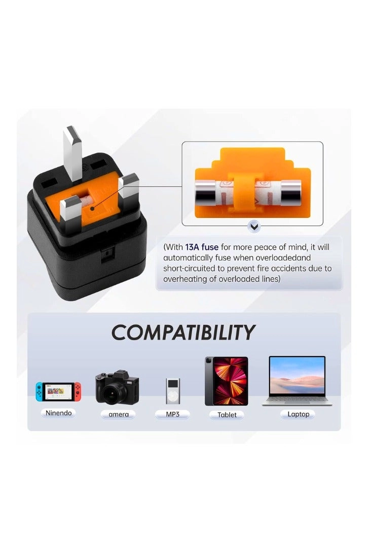 World to UK Travel Adapter - US/JP/AU/EU/CN 2500W Pack