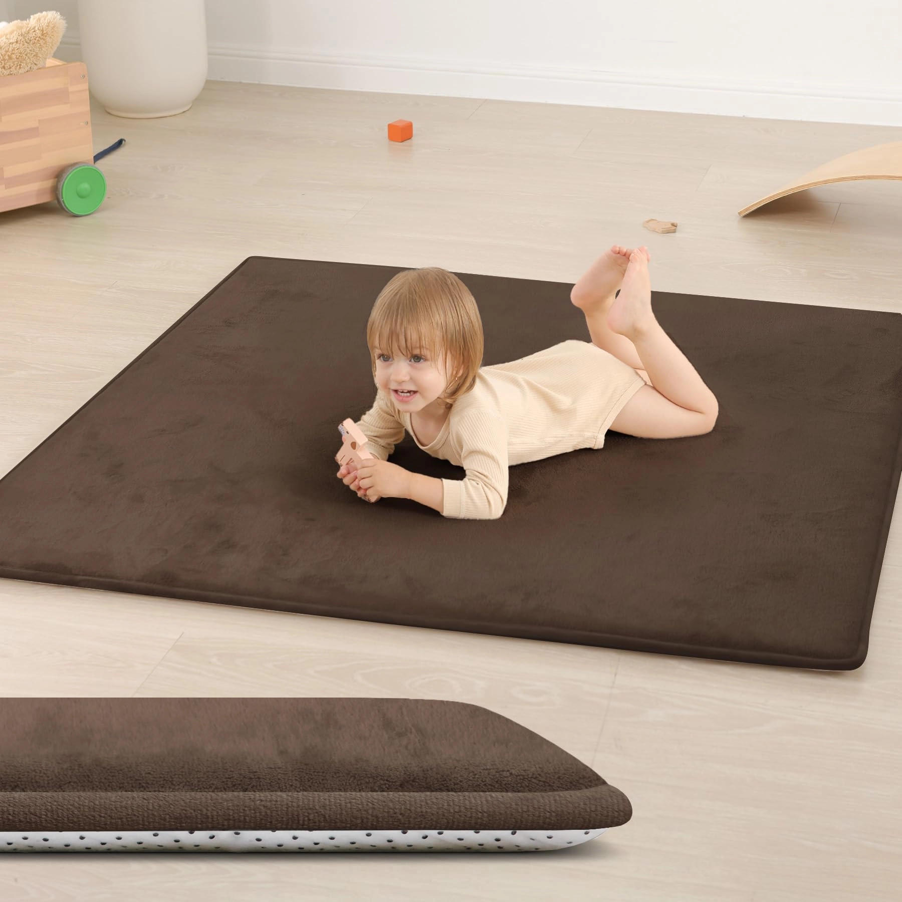 huloo sleep Baby Play Mat - 1.3" Thick 50"×50" Dark Brown