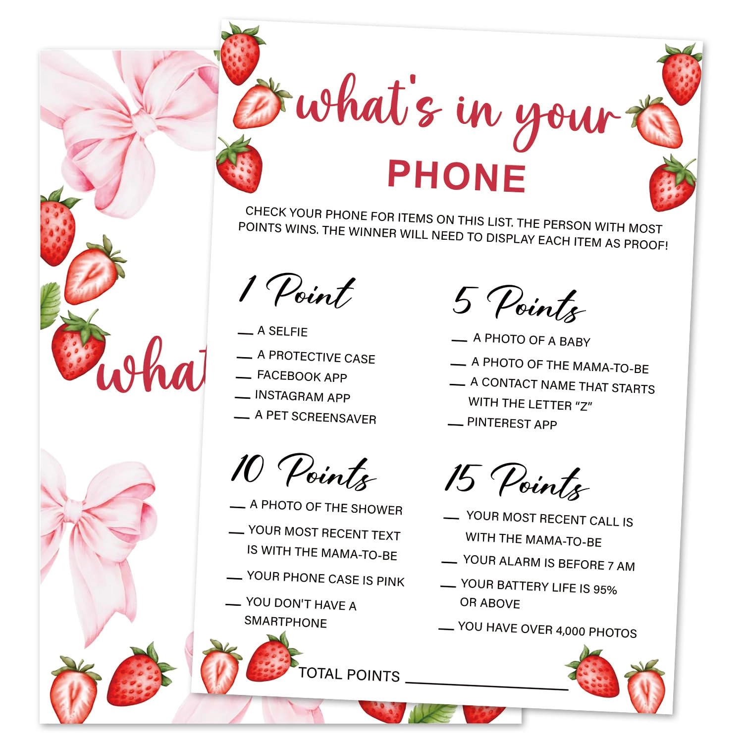 GOODBANER Strawberry Bow Baby Shower Game Cards - 30 cards baby shower