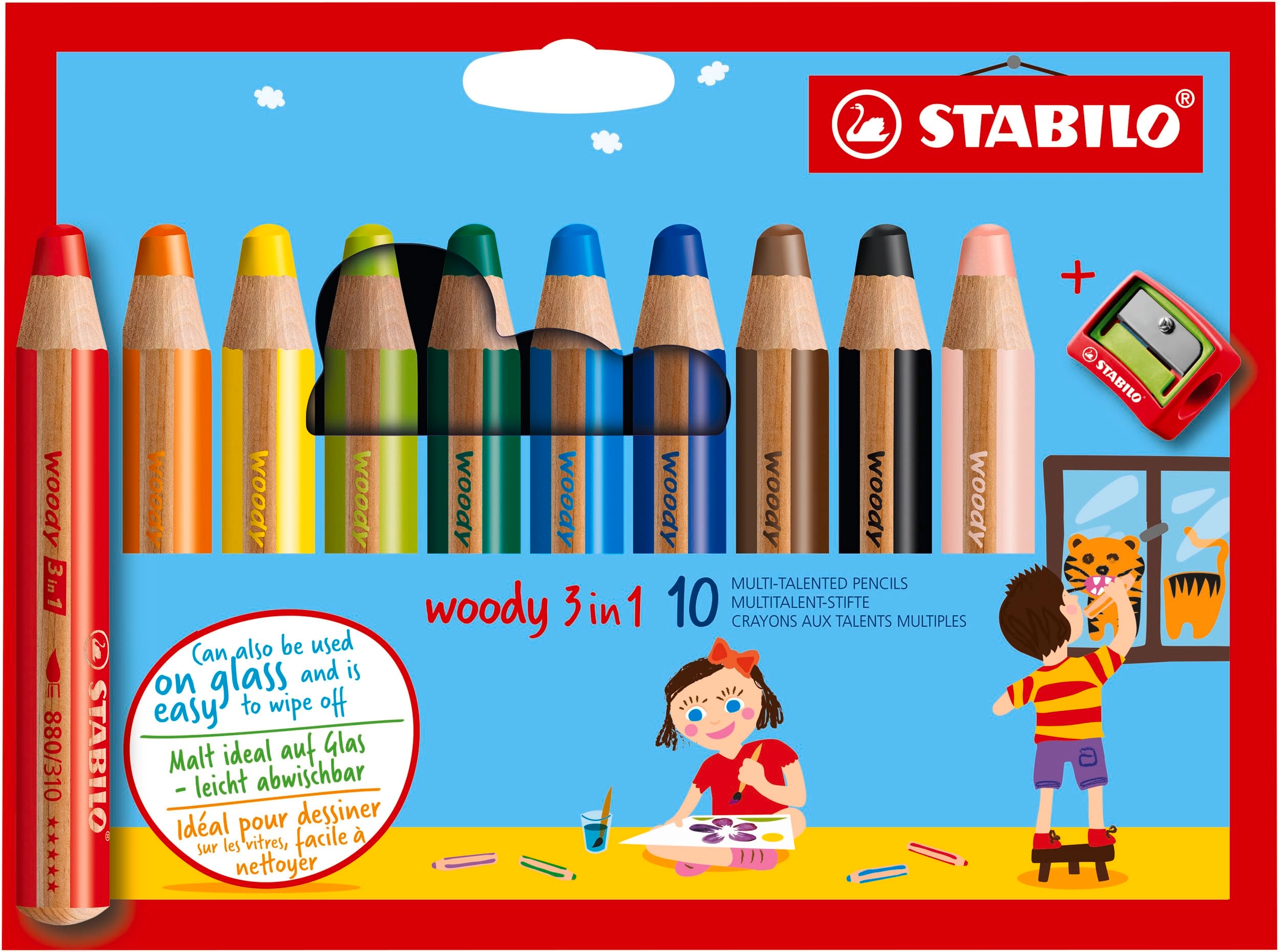 Stabilo Woody 3-in-1 Crayons - 10 Pcs