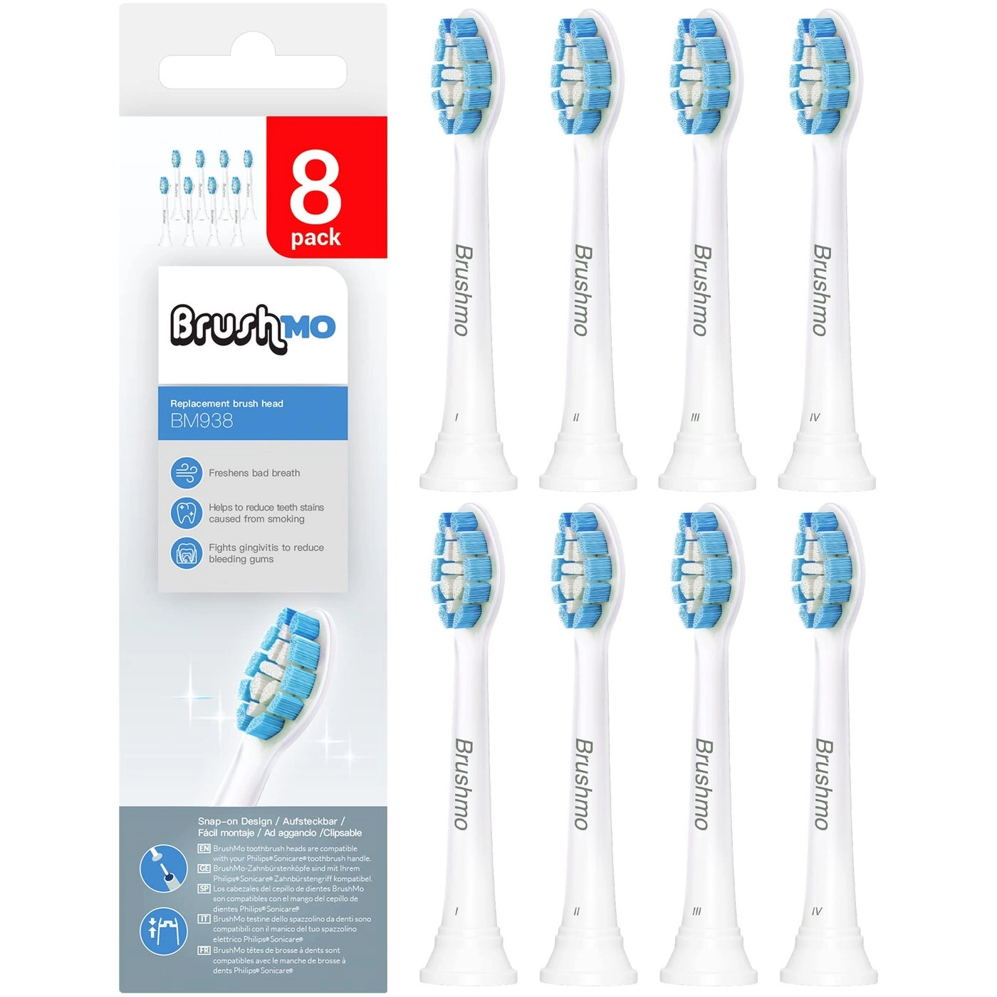 BRUSHMO Optimal Gum Care Replacement Toothbrush Heads - Compatible with Philips Sonicare Clickon 8 Standard Replacement Heads