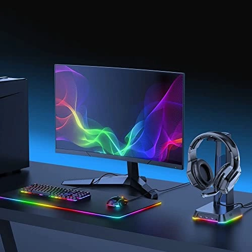 Headphone Stand for Computer Headphones - RGB 3 x USB 3.5mm Jack