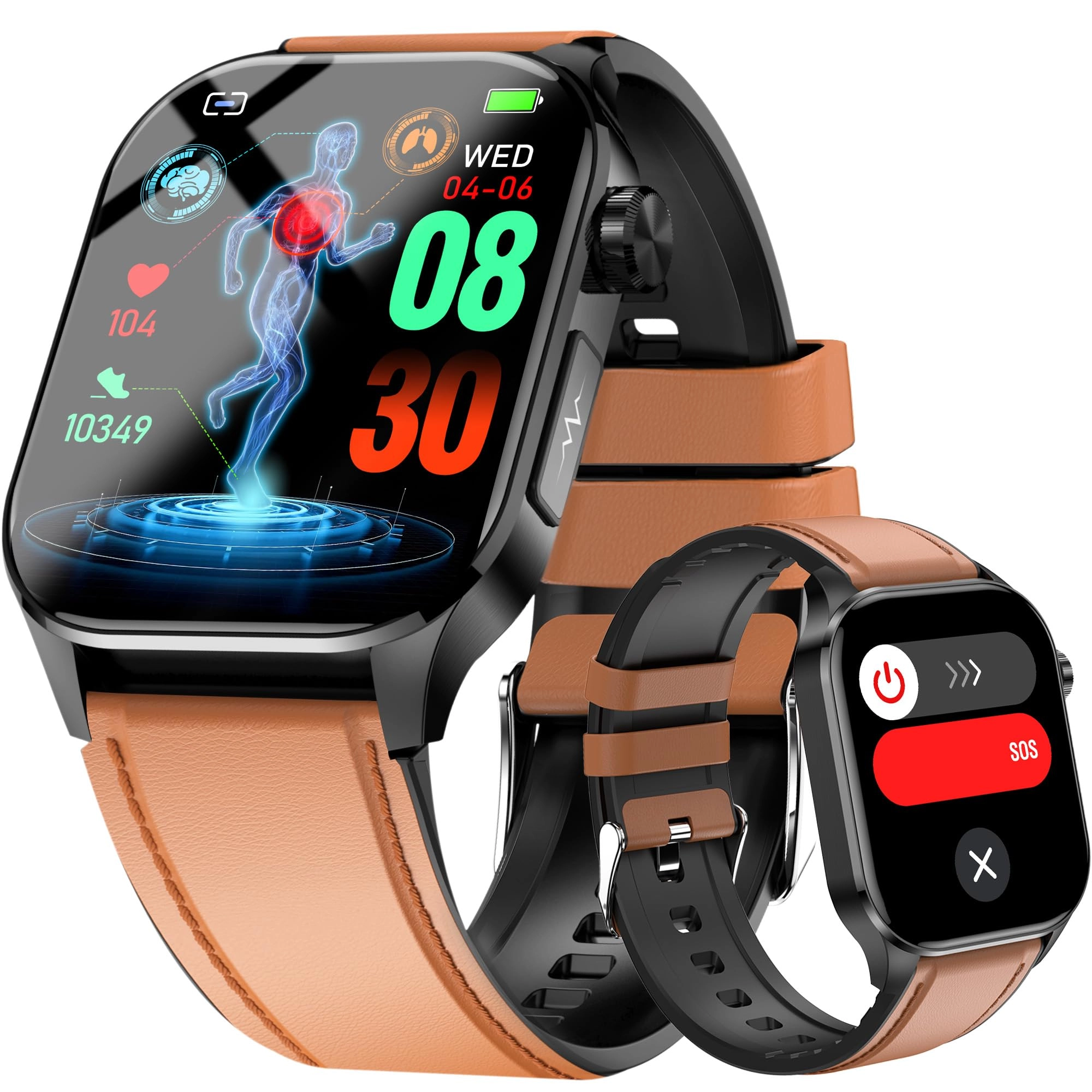 hellibito Advanced Health Smartwatch - 64 GB Brown Always-On Display