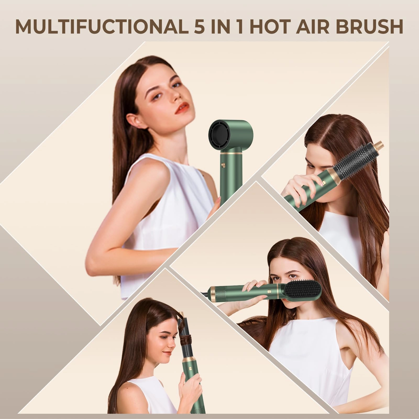 5 in 1 Blow Dryer Brush - Green Gold 800 watts