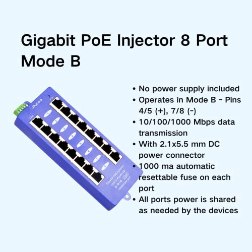 GPOE-8B - 48V 120W 8 ports 802.3AT 802.3af 1000 Megabytes Per Second