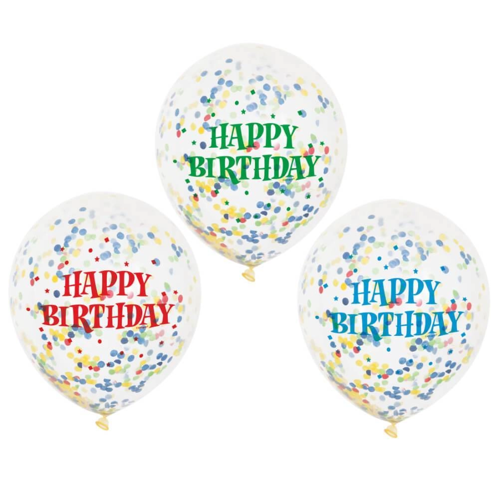Bright Happy Birthday Balloon With Confetti - 6 pcs