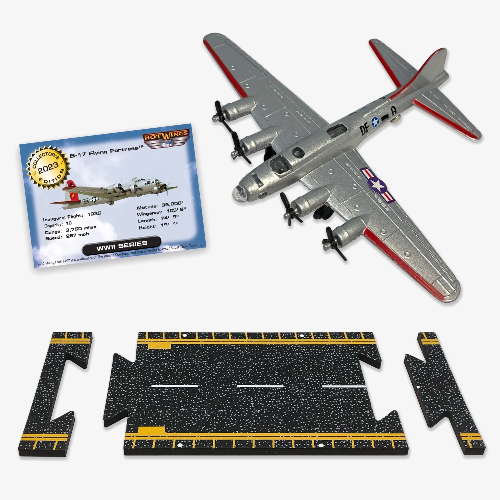 Hot Wings Planes B17 Flying Fortress - Silver Connectible Runway