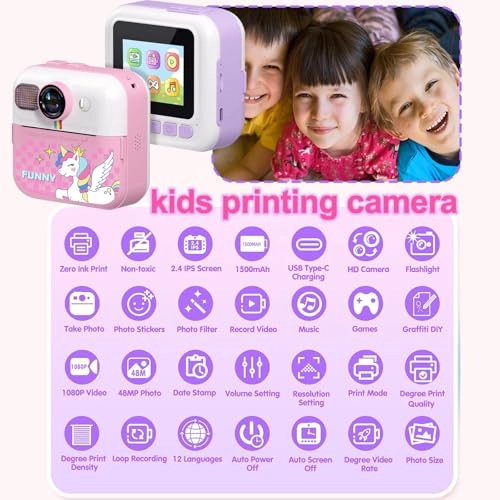 Kids Instant Print Camera - 1080P 32GB