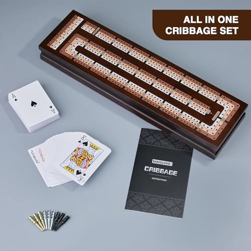 Cribbage Board - Magnetic 3-Track Scoreboard 9 Metal Pegs