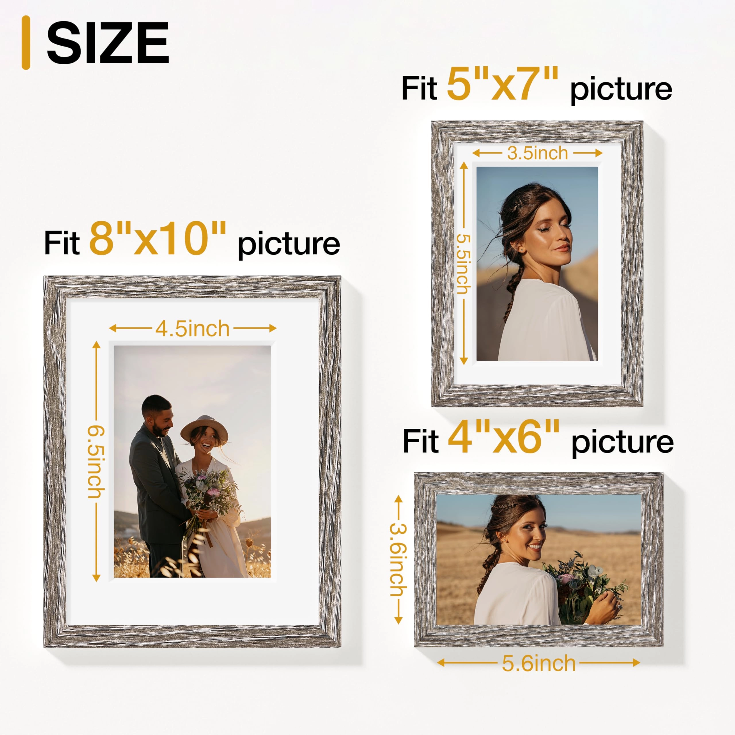 Picture Frames Set - 10 Pack Rustic Grey