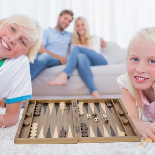 Wooden Folding Inlay Backgammon - Premium Double Stripe