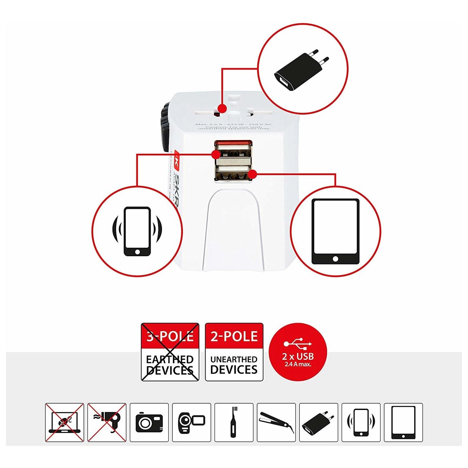 1302930 Travel Adapter - Euro, Australia/China, UK, USA/Japan 625 Watt