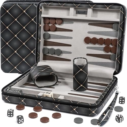 Magnetic Travel Backgammon Set - PU Leather 14" 32 Magnetic Pieces