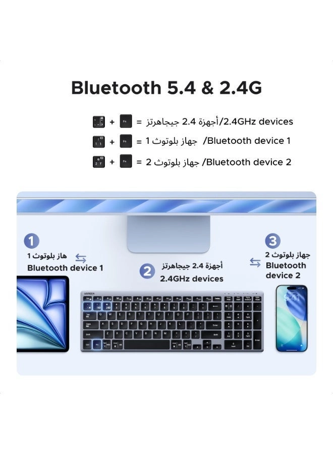 Slim Silent Wireless Keyboard for Mac/iPad/Windows/Android - English