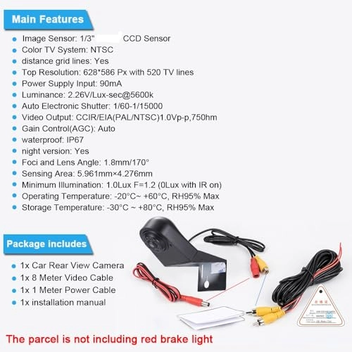 Brake Light Camera - 628 x 586 pixels + 4.3 Inch LCD Rear View Mirror for Ford Transit Connect 2014-2017