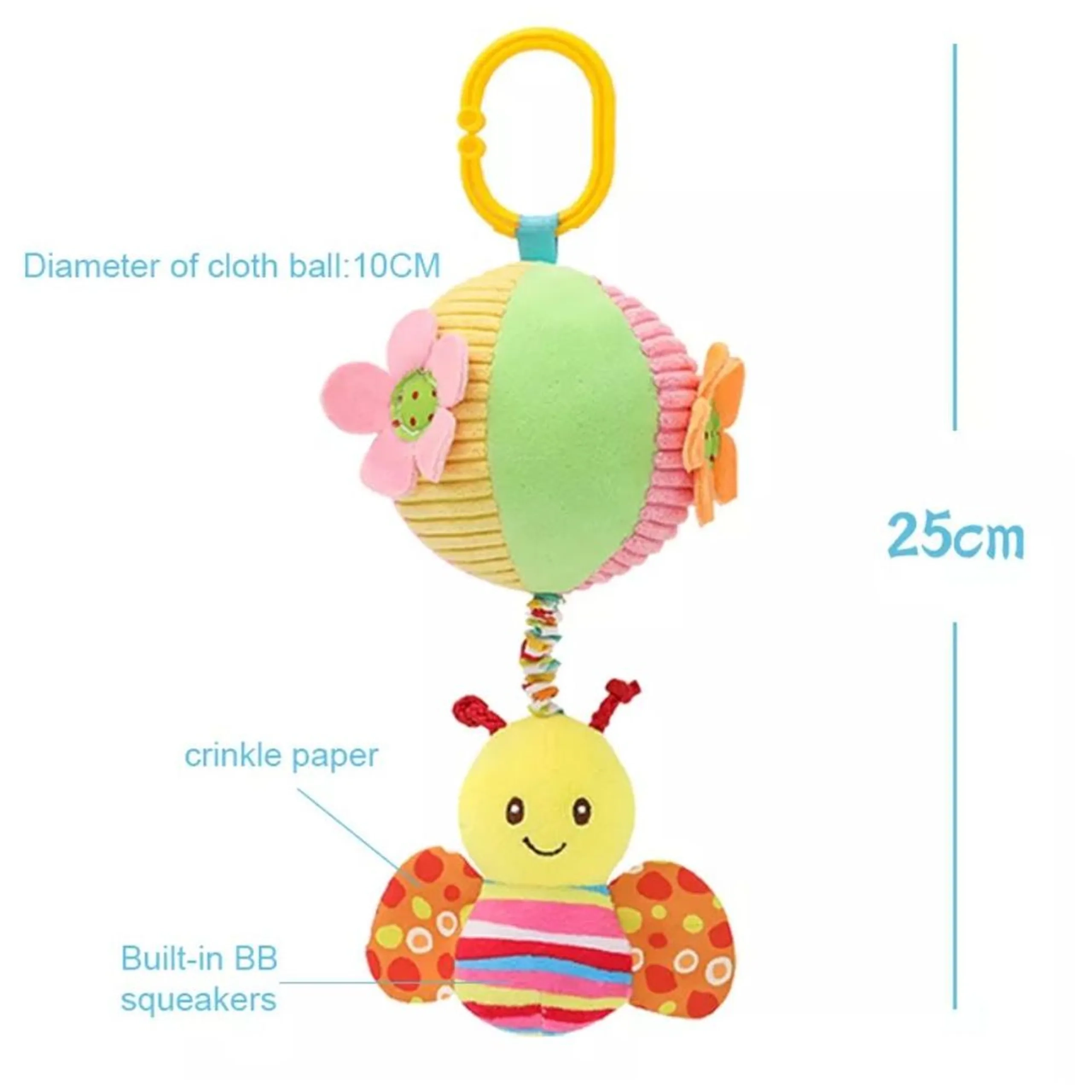 Hanging Rattle Toy - 3 months soft plush Honeybee