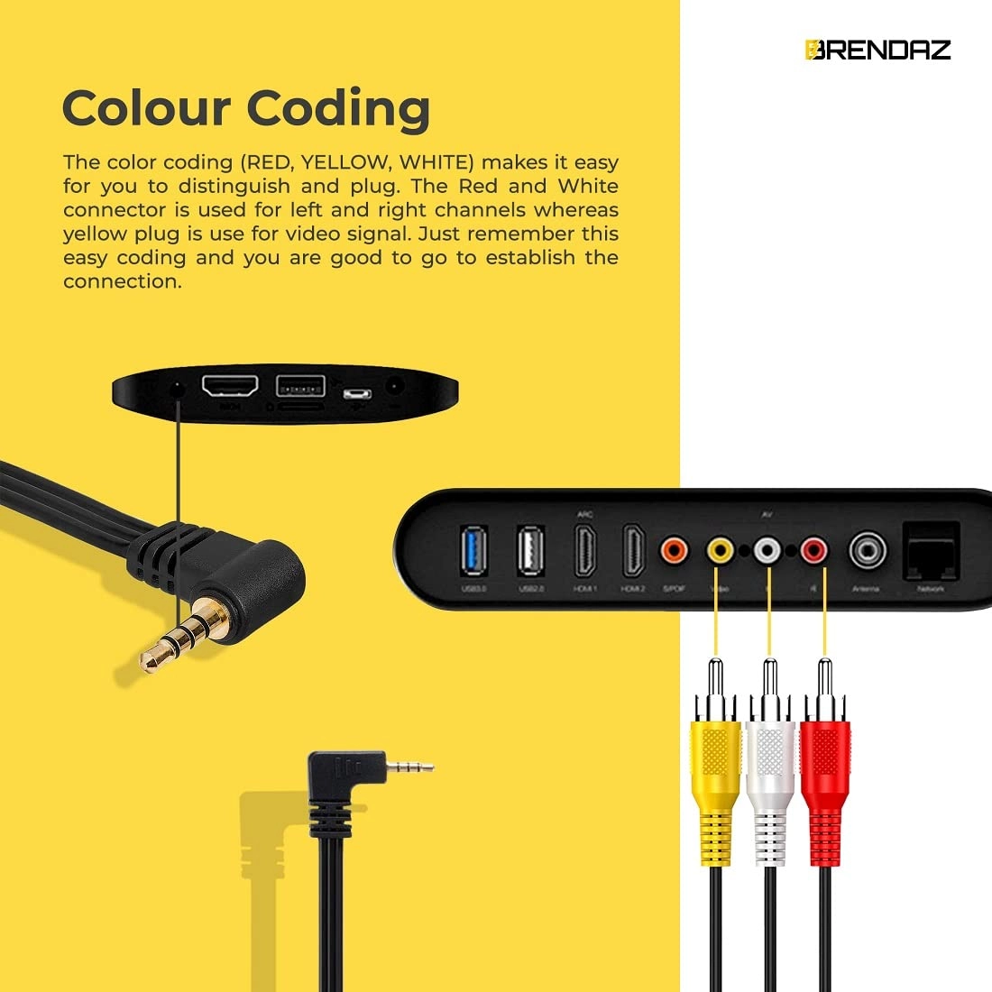 3.5mm to 3 RCA Male Plug Extension Cord - 6 feet