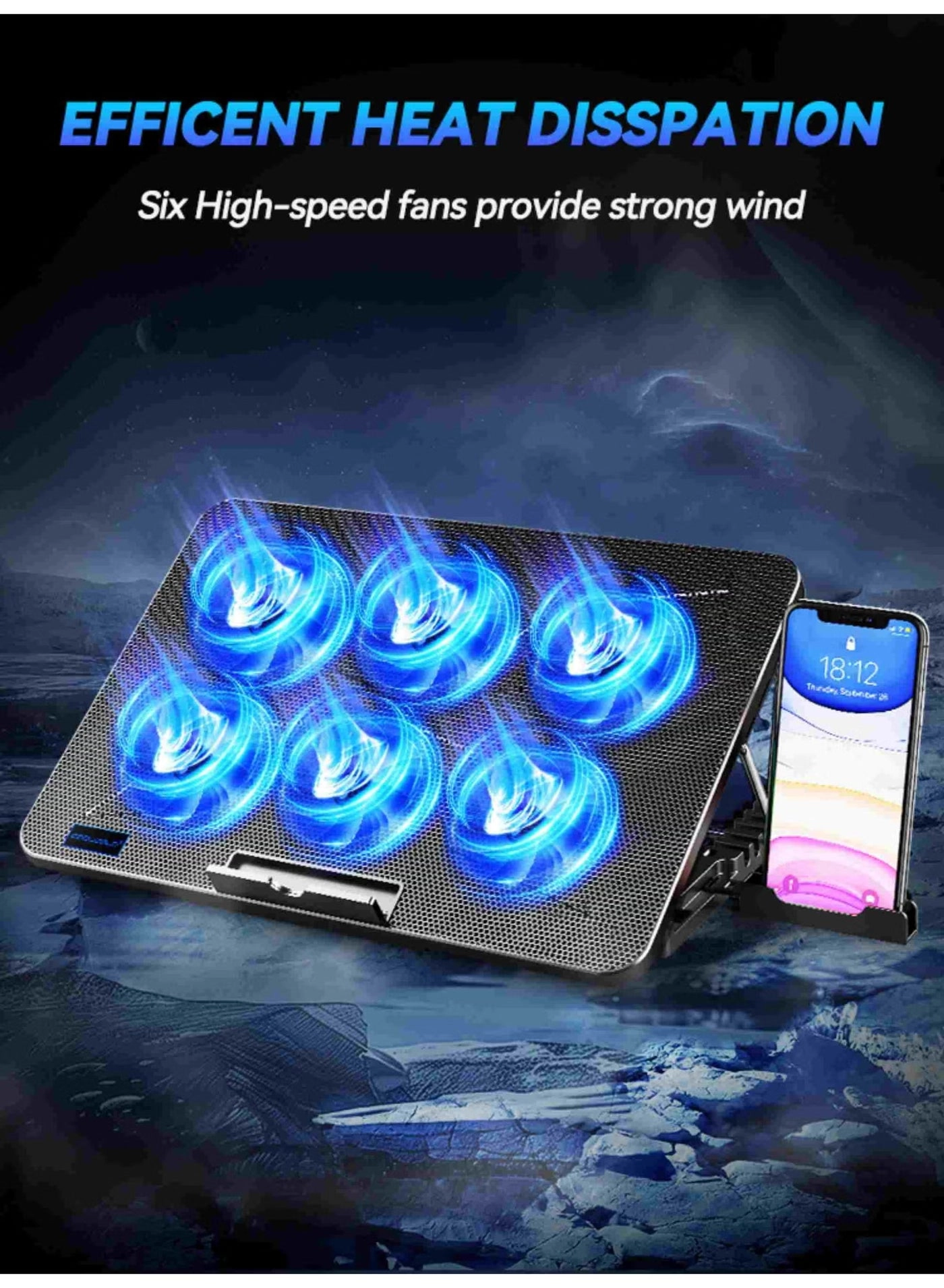 MAKS & CO. Laptop Cooling Pad - 6 Quiet LED Fans Adjustable Fan Speed USB Powered