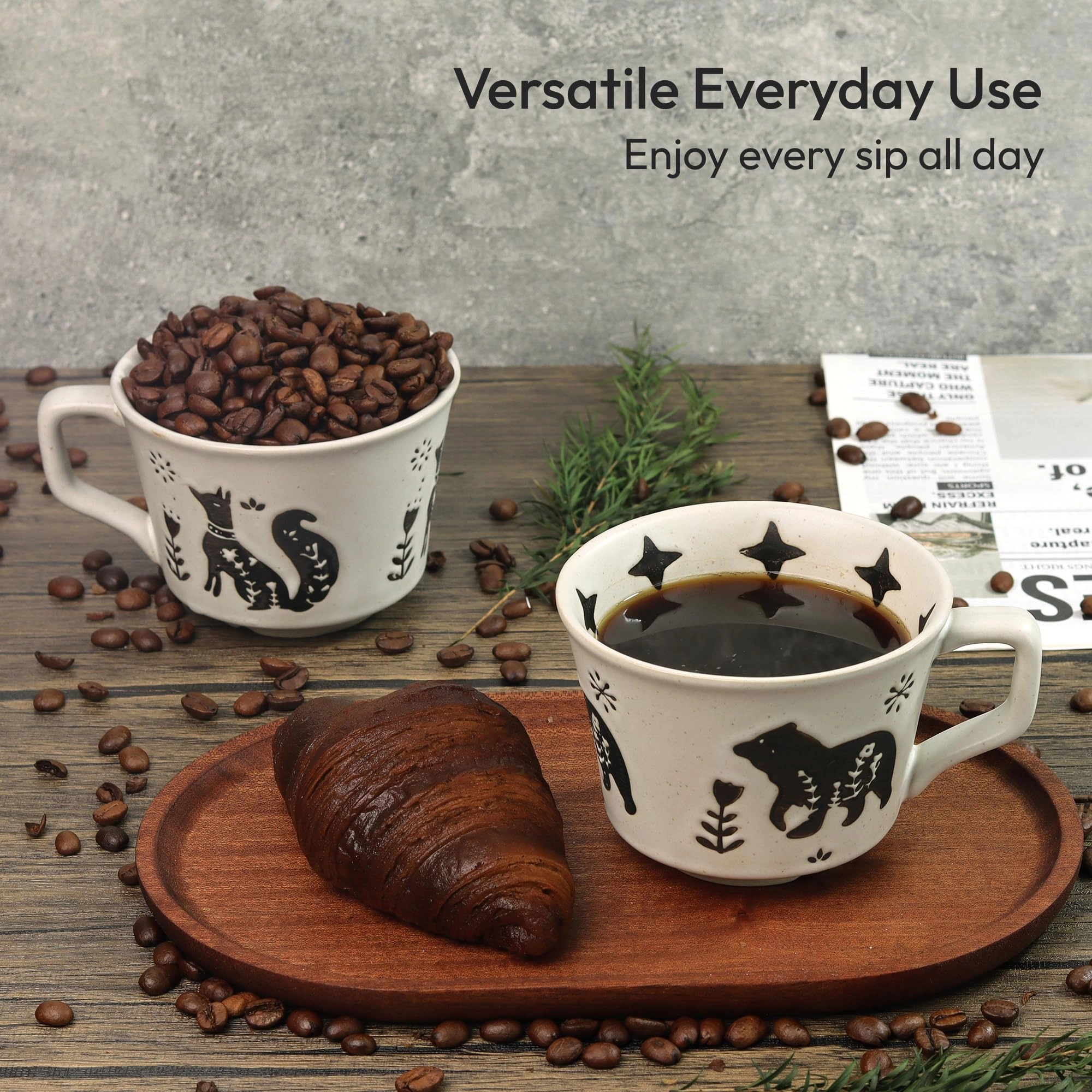 Fox and Bear Ceramic Coffee Mug - 4 pcs
