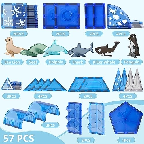 Arctic Animals Magnetic Tiles - 3 years and up 57 pieces