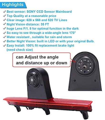 Third Roof Top Mount Brake Lamp Light Rear View Backup Camera - Night vision Wireless 628 x 586