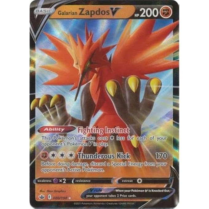 Pokmon GALARIAN ZAPDOS V 080/198 - Chilling Reign