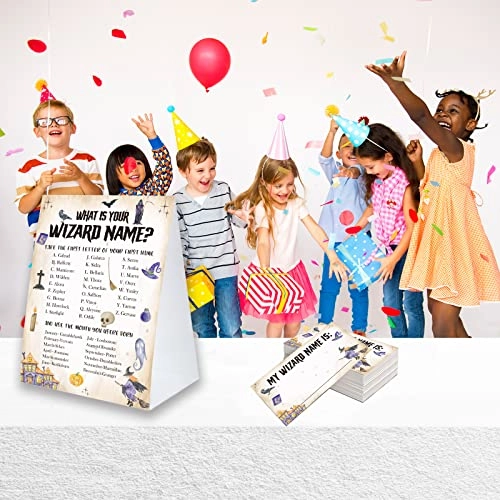 What's Your Wizard Name Game Sign - 57 inches 30 psc name tag stickers