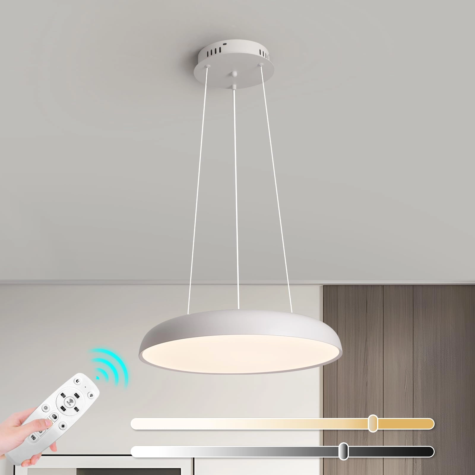 Round LED Chandelier - 3000K–6000K Dimmable