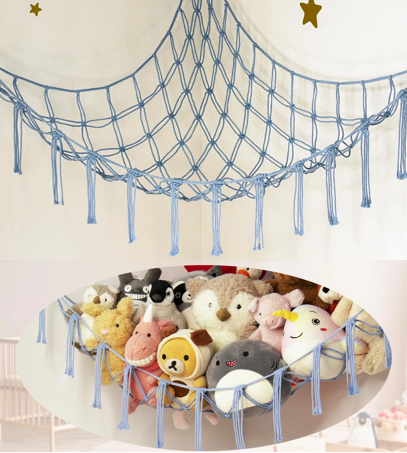 mirolam Stuffed Animal Storage Hammock Net - 51"L x 51"W x 65"H BabyBlue