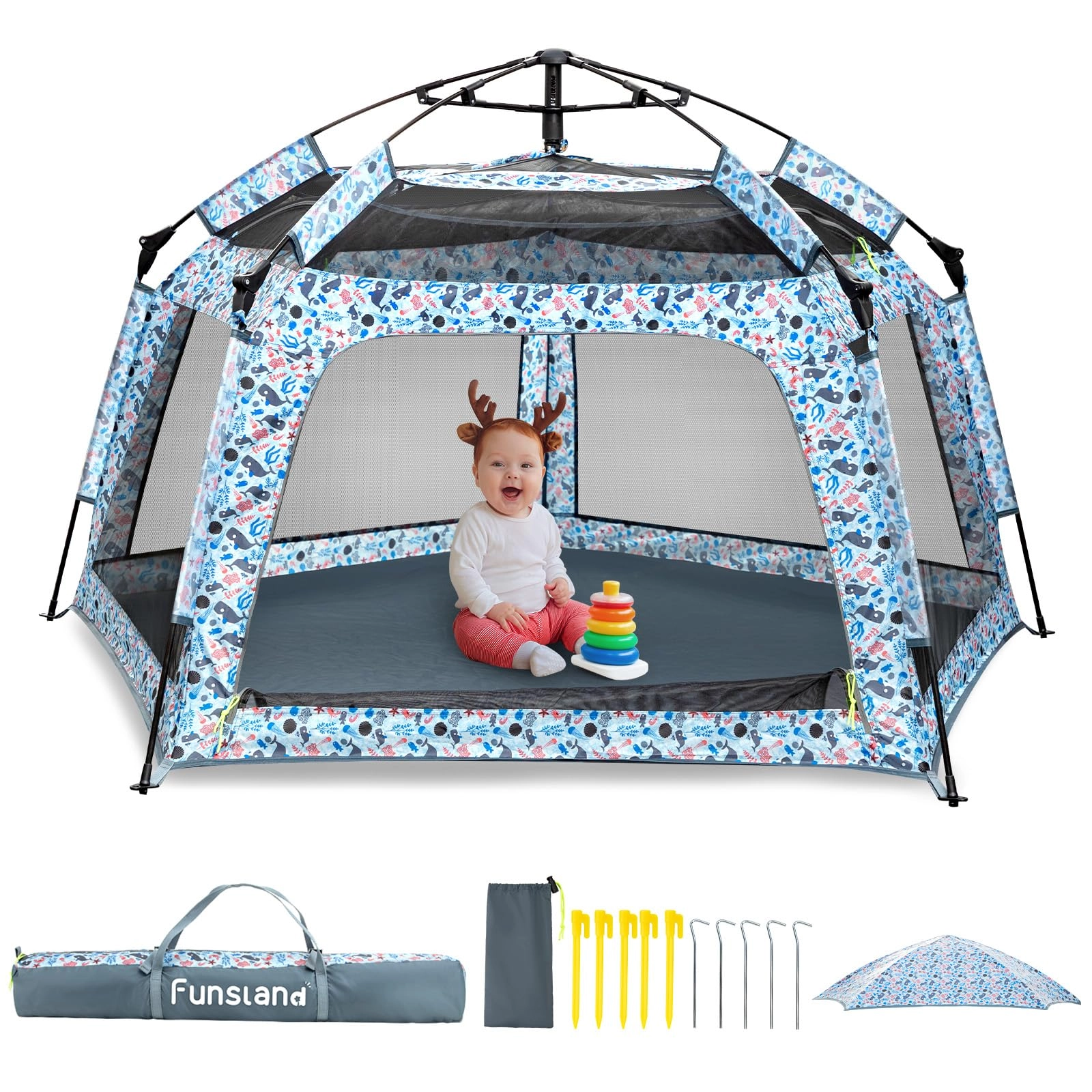 Funsland Kids Pop-up Playtents - 175 x 110 x 90 centimetres Green Forest