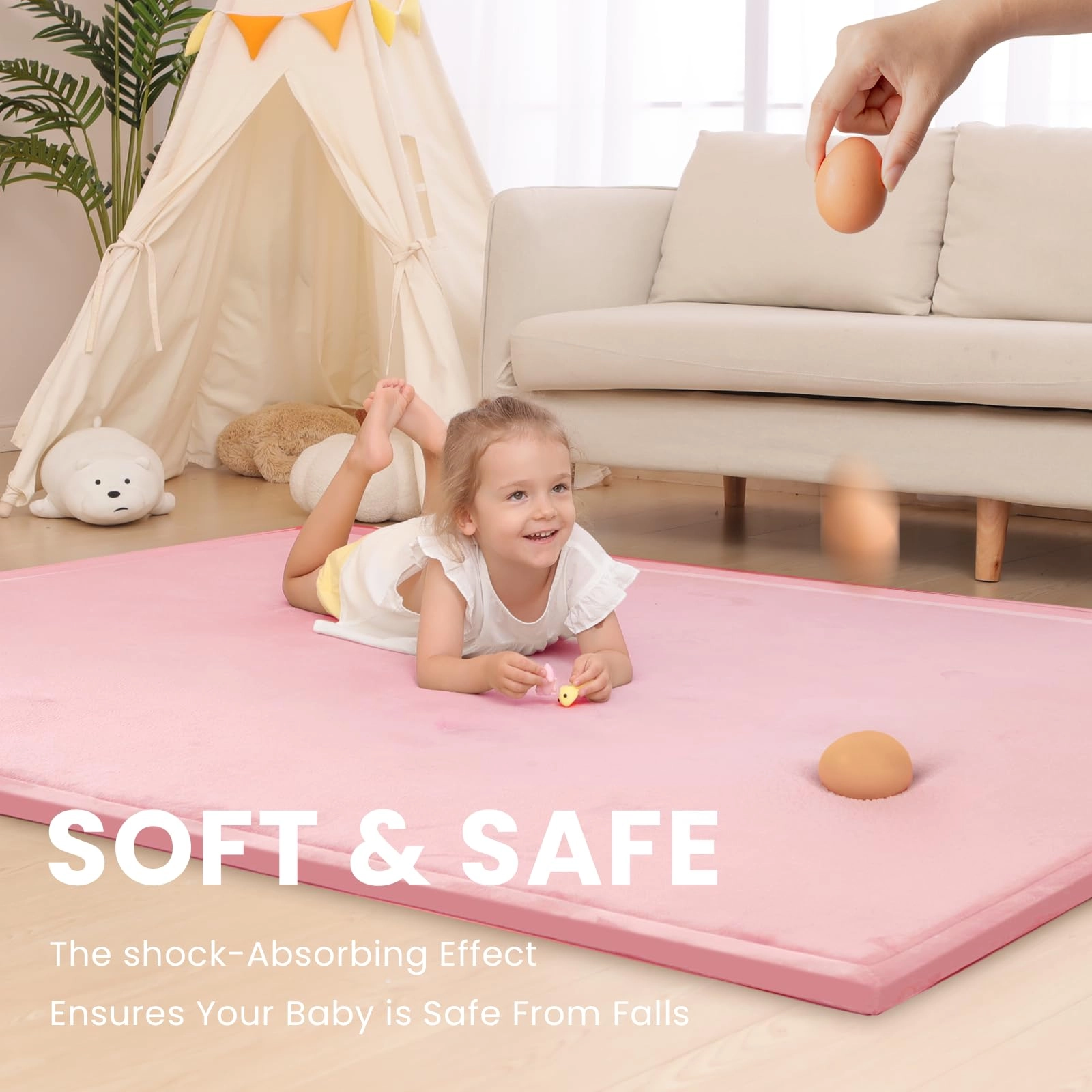 Baby Play Mat - 59"×71" 1.3" Thick Light Grey