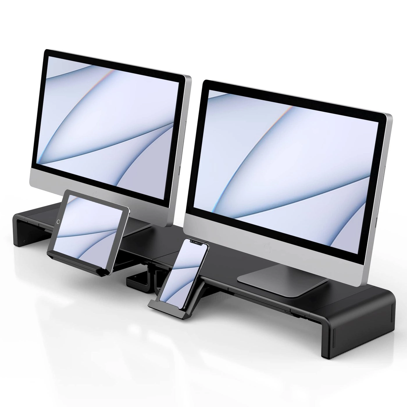 Klearlook Maximized Clarity! Foldable Monitor Stand Riser - Height Adjustable Storage Drawer Tablet Phone Stand Pack