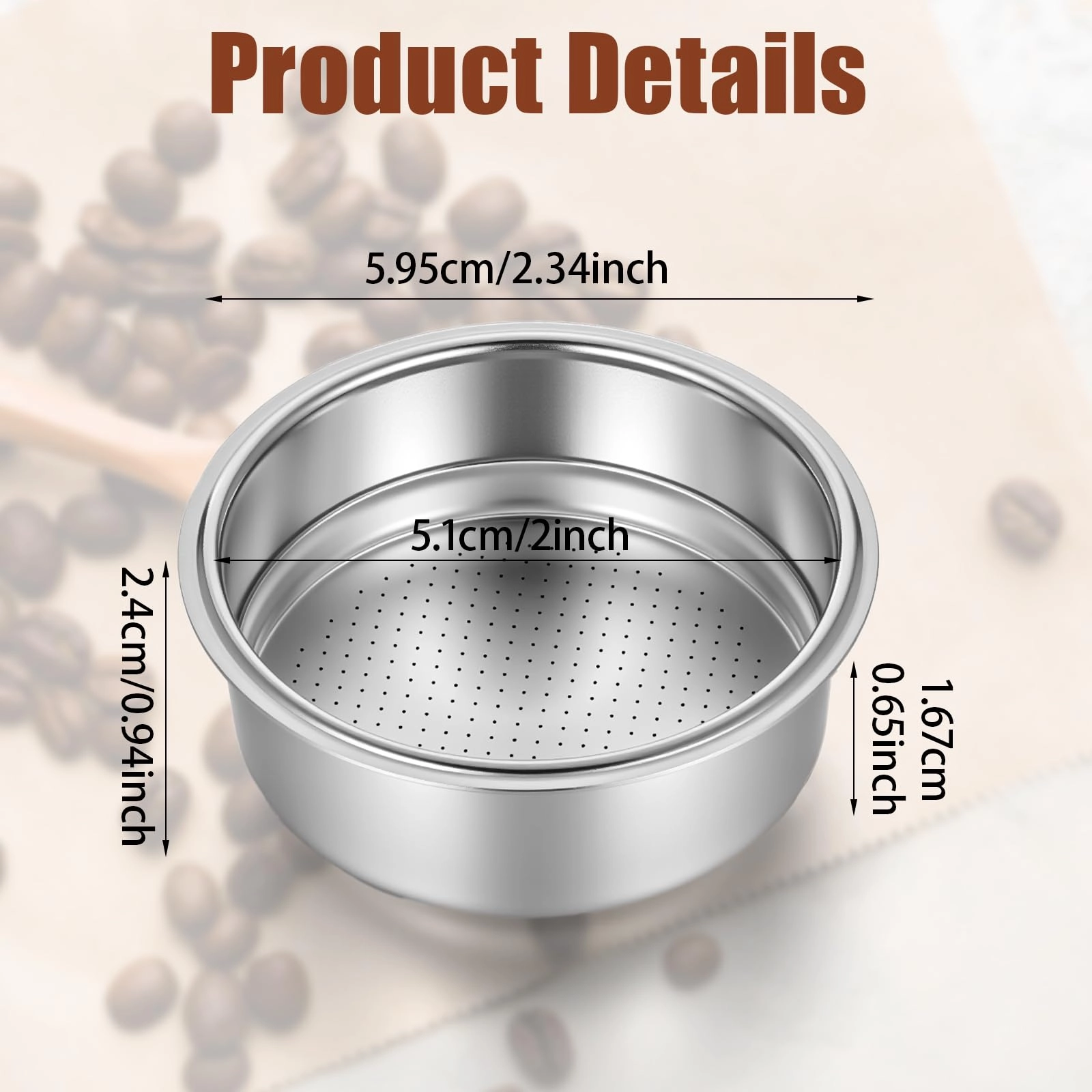 51mm stainless steel coffee filter - 1+2 Cups Capacity