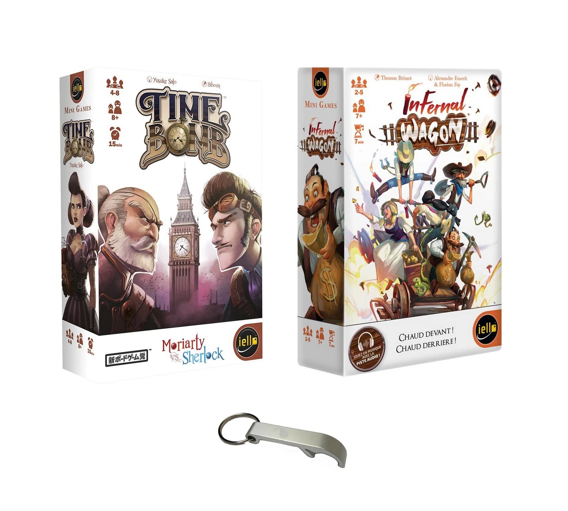 Blumie Shop Time Bomb - 4 to 8 players Ages 8 and up + Infernal Wagon - 2 to 5 players Ages 7 and up + Bottle Opener 8 years and up French