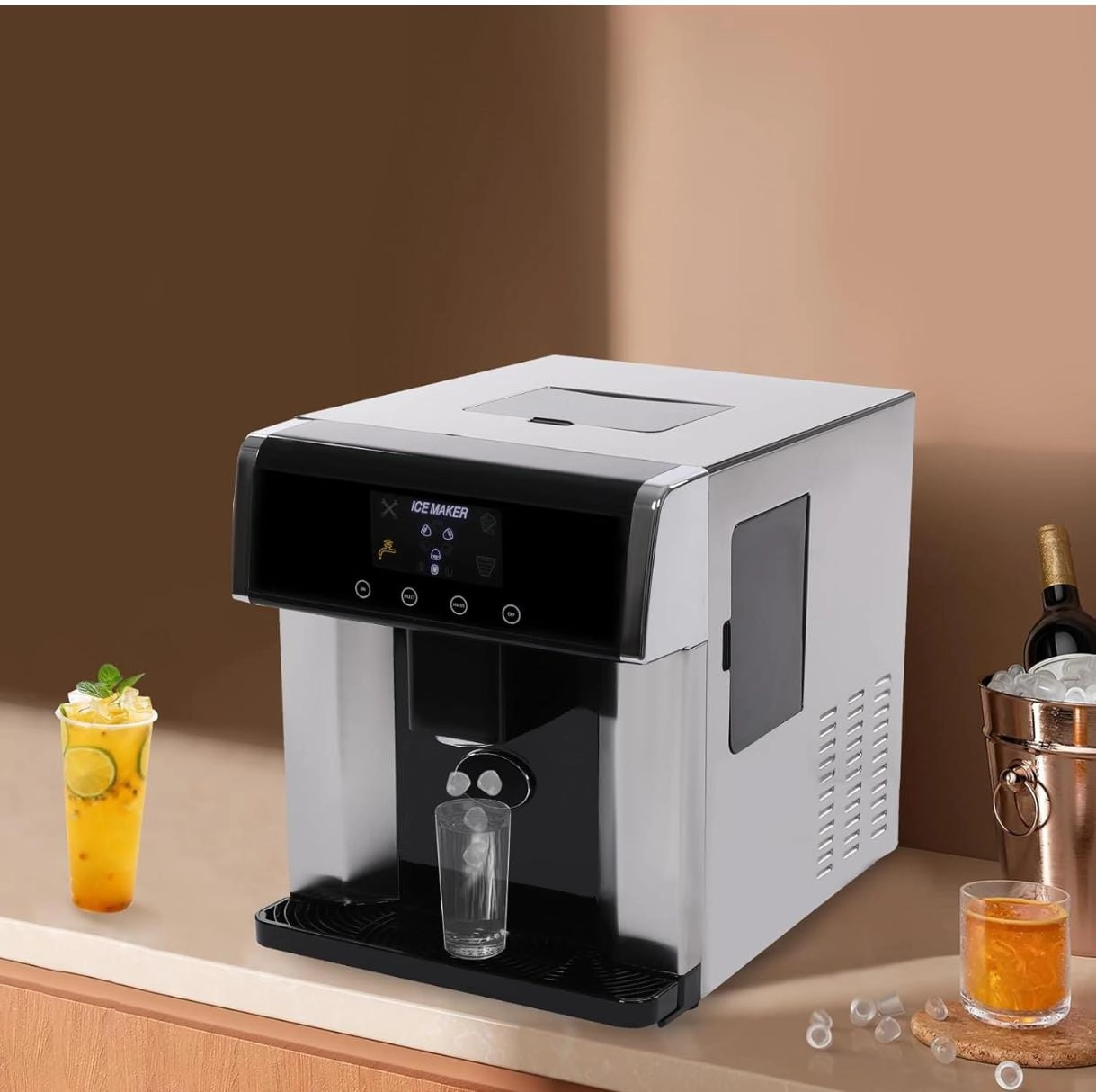 Ice Maker with Water Dispenser - 2-in-1 Countertop Fast Crystal-Clear Ice Making